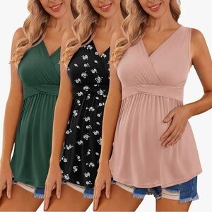 3 Pack Sleeveless Nursing Tops V Neck Breastfeeding Shirts maternity tank tops